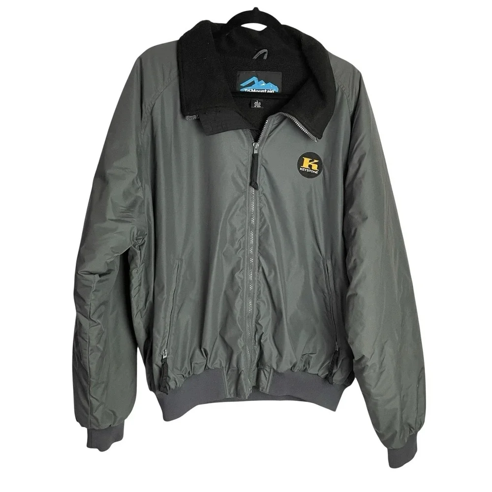 Keystone Klassic Wheels Mens Jacket‎ Sz L Gray Fleece Lined Bomber Tri Mountain